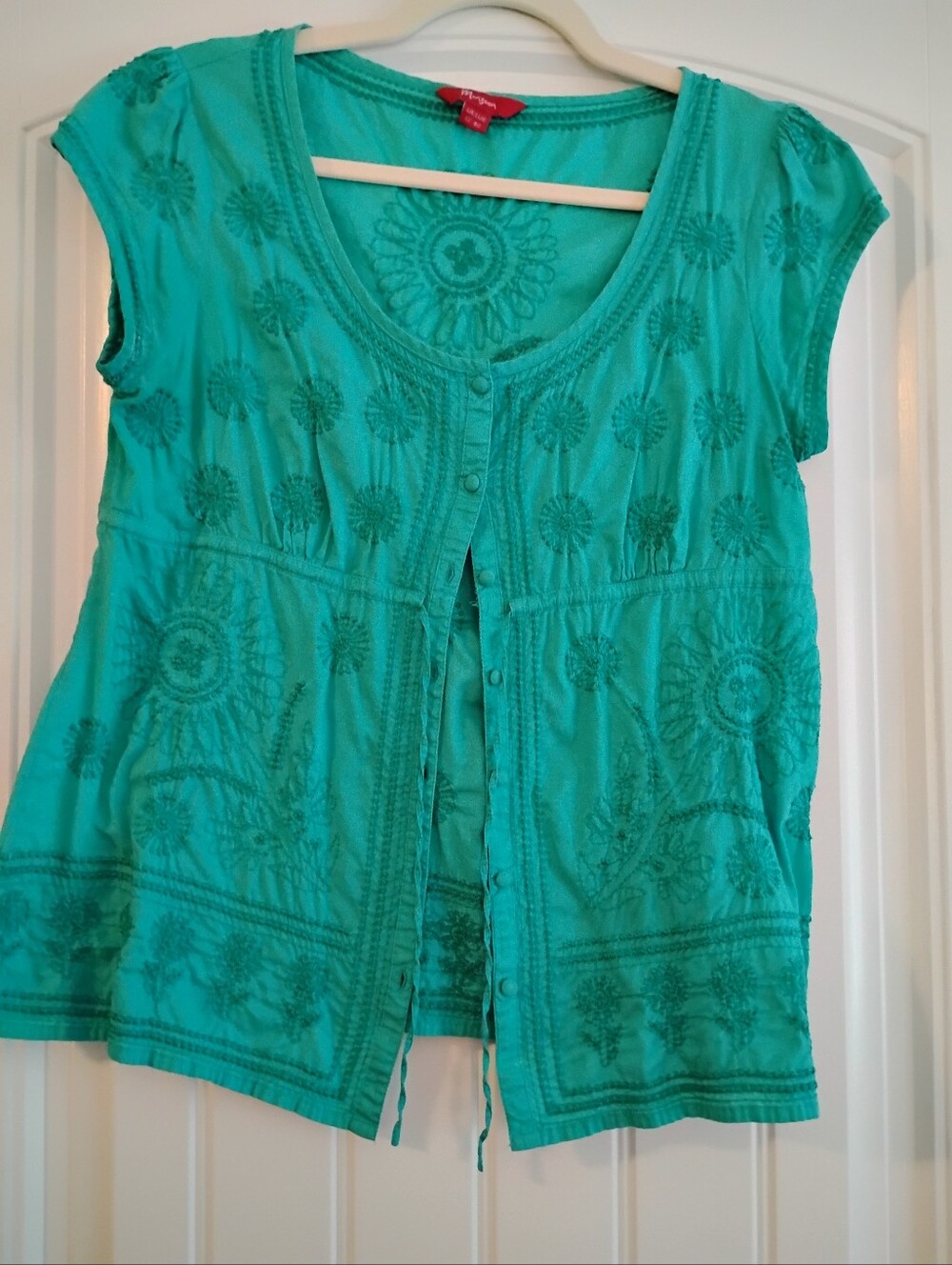 Boho Embroidered Button Blouse - Teal